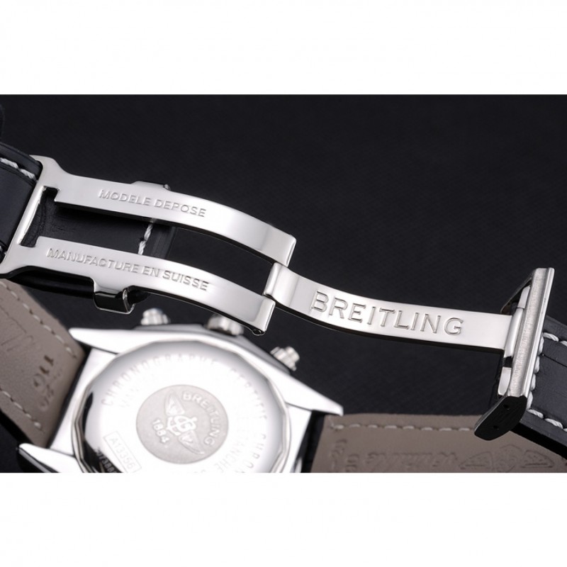 Breitling Chronomat 13 Stainless Steel Case Black Dial Black Leather Bracelet 622237 Replica Watches