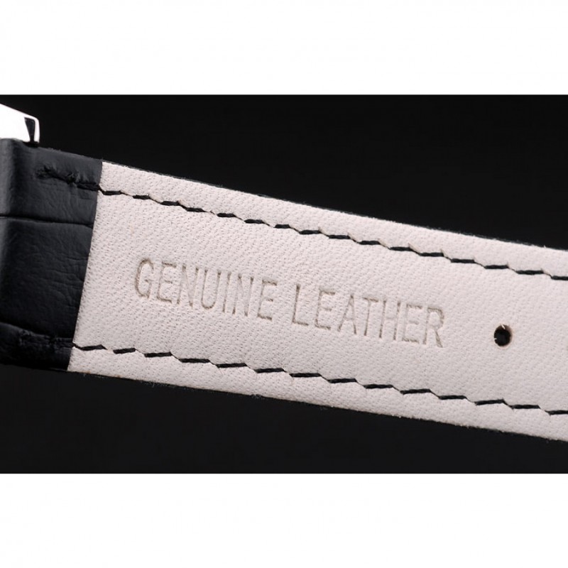 Patek Philippe Swiss Calatrava Ribbed Bezel Black Dial Black Leather Strap 7661 Replica Watches